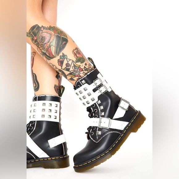 Dr. Martens Shoes - Dr. Martens Black and White Studded Combat Boots